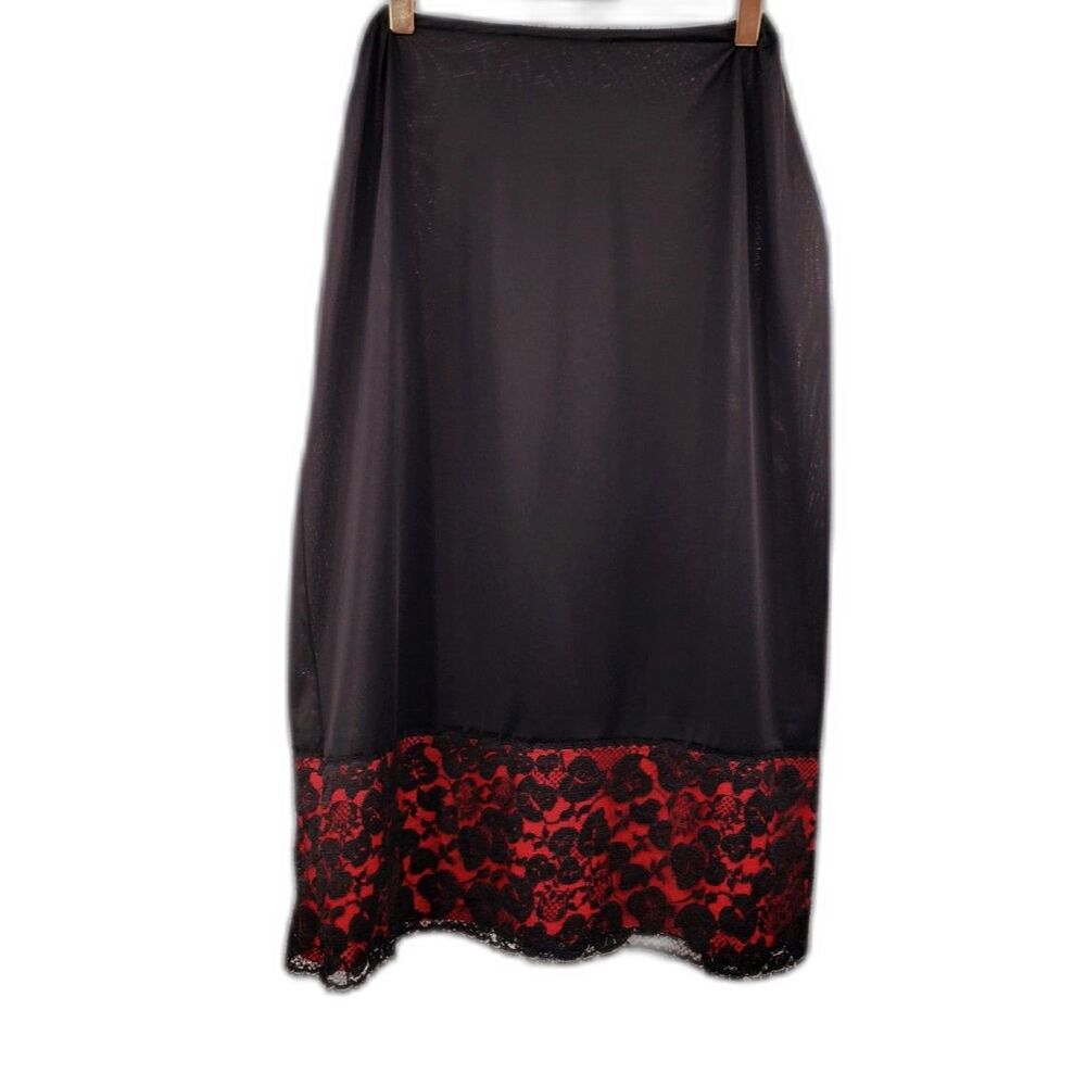 Vintage Van Raalte Nylon Half Slip Size S Black Red Lace Trim Whimsygoth Vampy